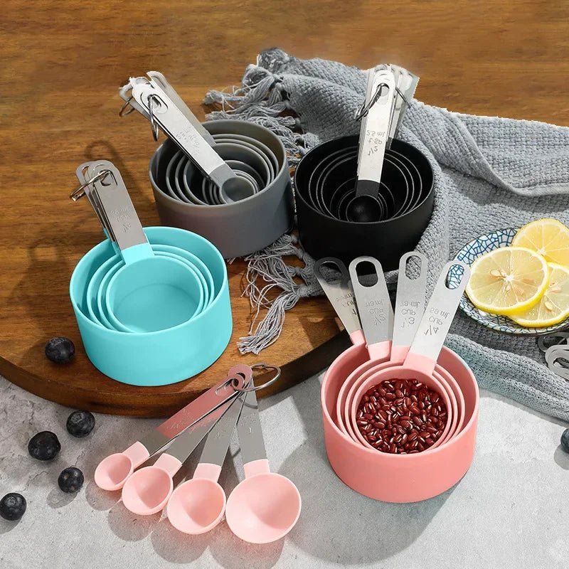 8PCS Stainless Steel Measuring Cups and Spoons Set with Scale – Stackable Metal Measuring Set for Baking, Cooking, Flour, Grain & Dessert Prep - KitchenCraftedGoods