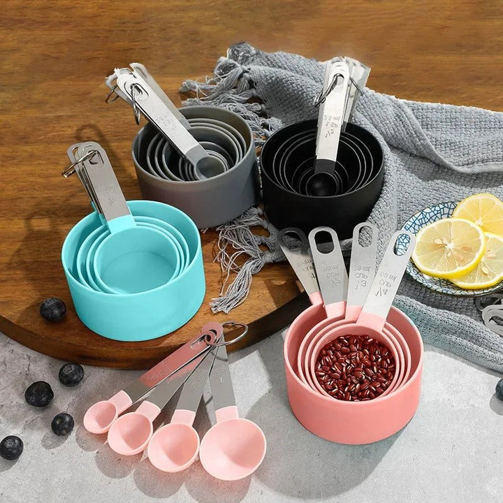 8PCS Stainless Steel Measuring Cups and Spoons Set with Scale – Stackable Metal Measuring Set for Baking, Cooking, Flour, Grain & Dessert Prep - KitchenCraftedGoods