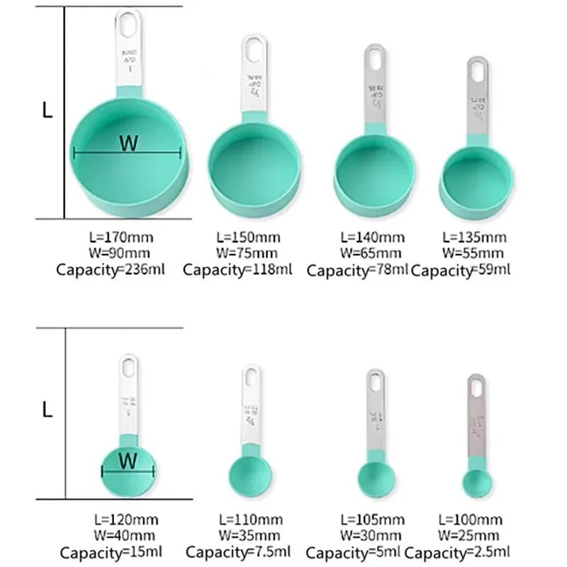8PCS Stainless Steel Measuring Cups and Spoons Set with Scale – Stackable Metal Measuring Set for Baking, Cooking, Flour, Grain & Dessert Prep - KitchenCraftedGoods