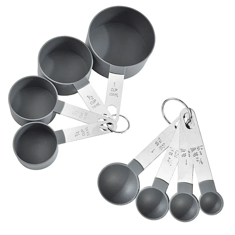 8PCS Stainless Steel Measuring Cups and Spoons Set with Scale – Stackable Metal Measuring Set for Baking, Cooking, Flour, Grain & Dessert Prep - KitchenCraftedGoods