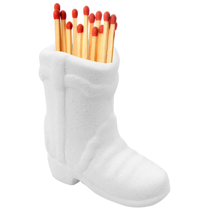 Cowboy Boot Ceramic Match Holder – Striker Storage Container (White)