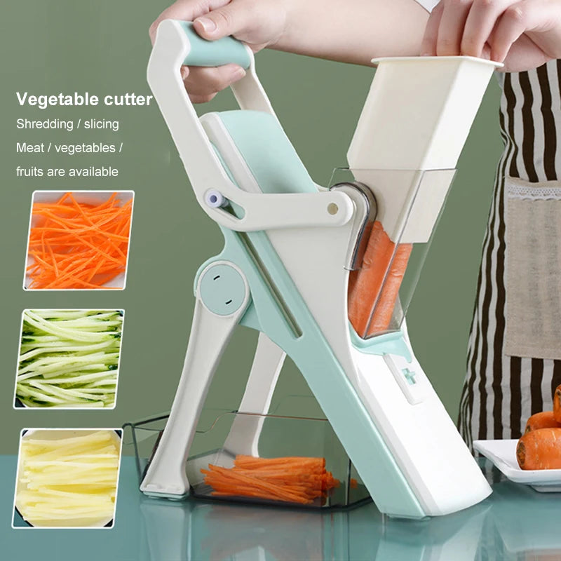 5-in-1 Vegetable Chopper & Mandoline Slicer – Manual Food Cutter, Fruit & Potato Slicer, Julienne Shredder for Cucumber, Carrot & More