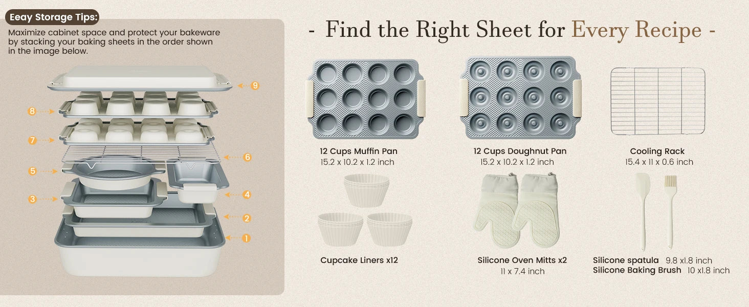 Baking Pans Set, Non-stick  Sets with Silicone Handles, 450°F Oven Safe Cookie Sheets for