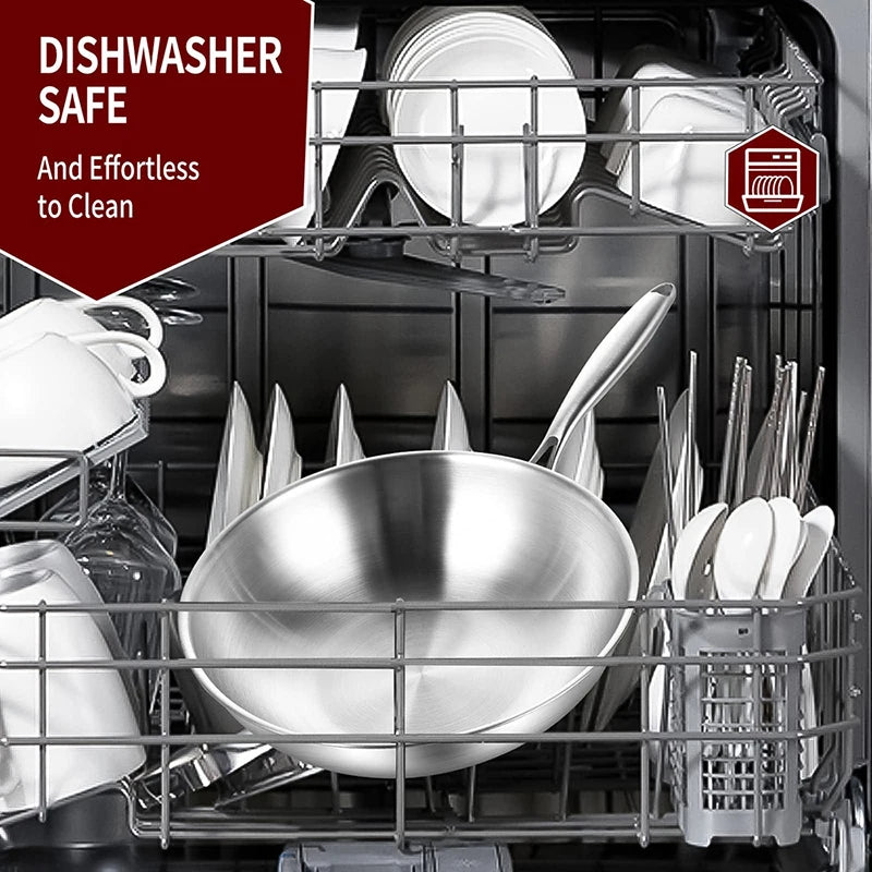 Tri-Ply Stainless Steel Wok Pan with Lid – Induction Compatible Stir Fry Pan, Detachable Handle, Oven & Dishwasher Safe, Multi-Size Professional Cooking Wok