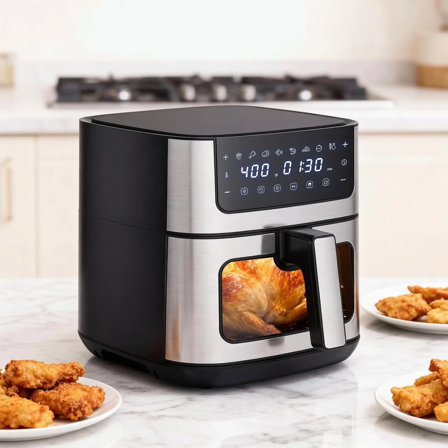 6.34QT Air Fryer with Viewing Window, 8 Presets, 400°F Max Heat – Large Capacity Digital Air Fryer for Crispy Fries, Chicken, Steak & Healthy Cooking (Black)