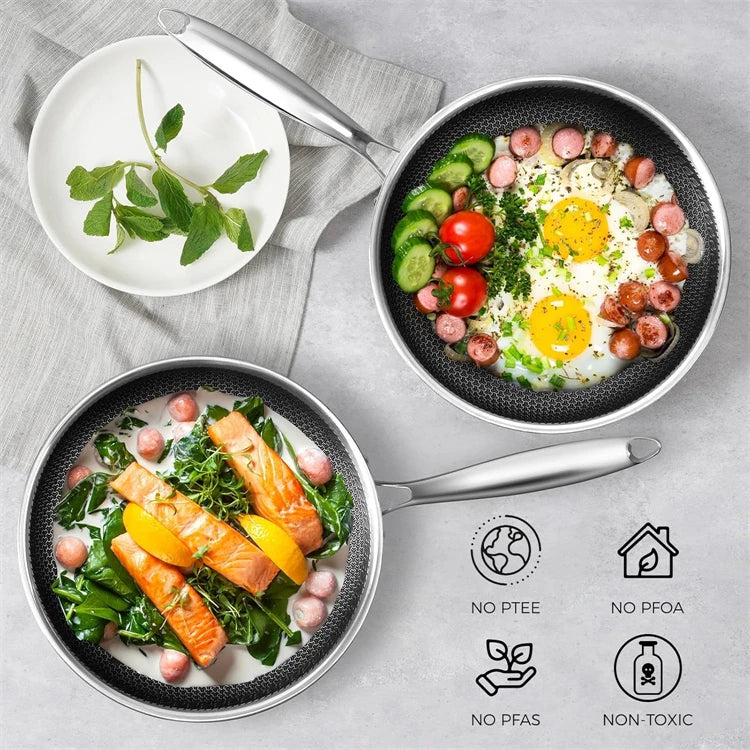 316 Stainless Steel Wok Pan – Honeycomb Nonstick Stir Fry Pan, Deep Skillet for Induction, Gas & Electric Cooktops (28cm/30cm)
