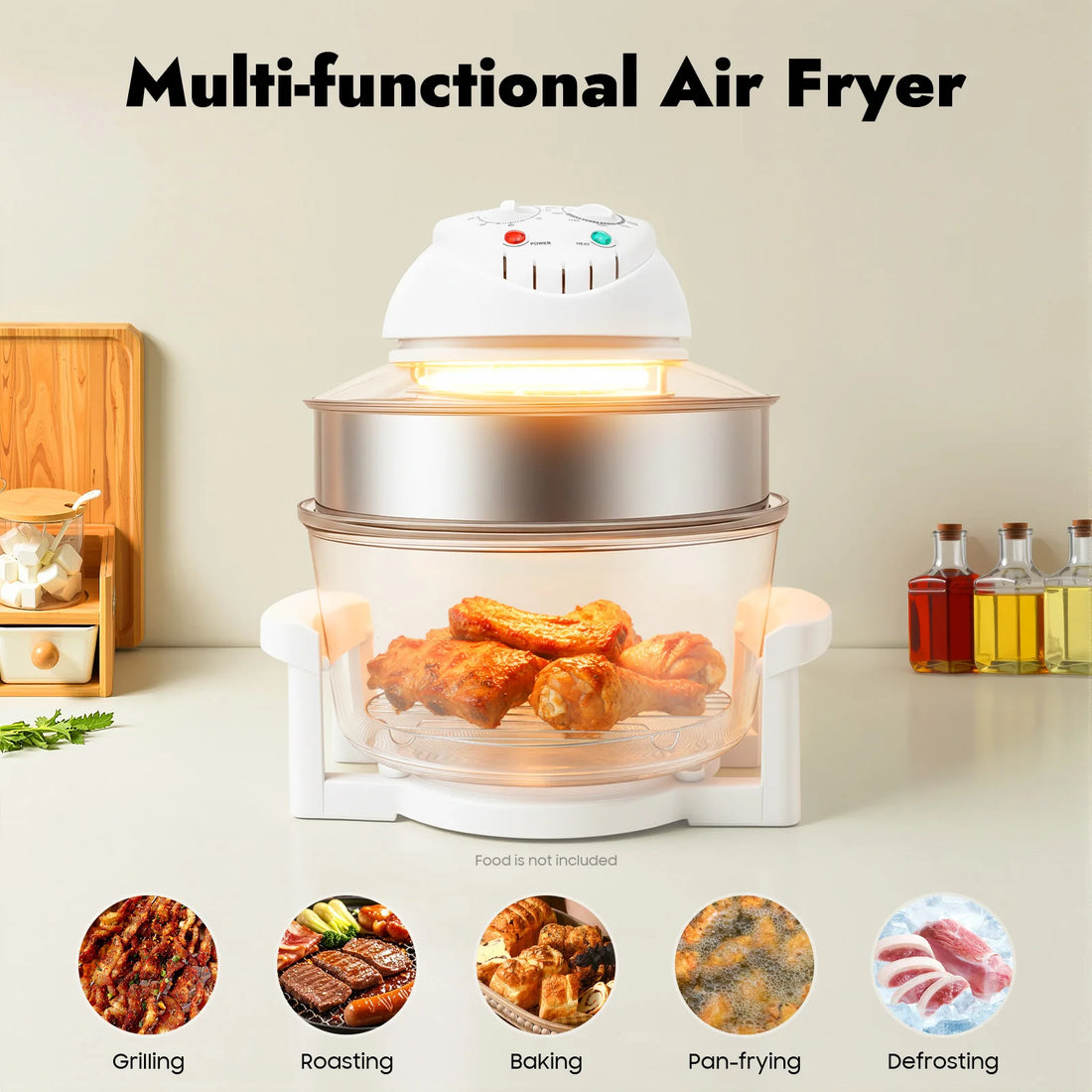 17.96QT Large Air Fryer Oven with Viewing Window, 110V 1200–1400W, 360° Hot Air Circulation, Oil-Free Cooker with Grill Rack for Home Kitchen