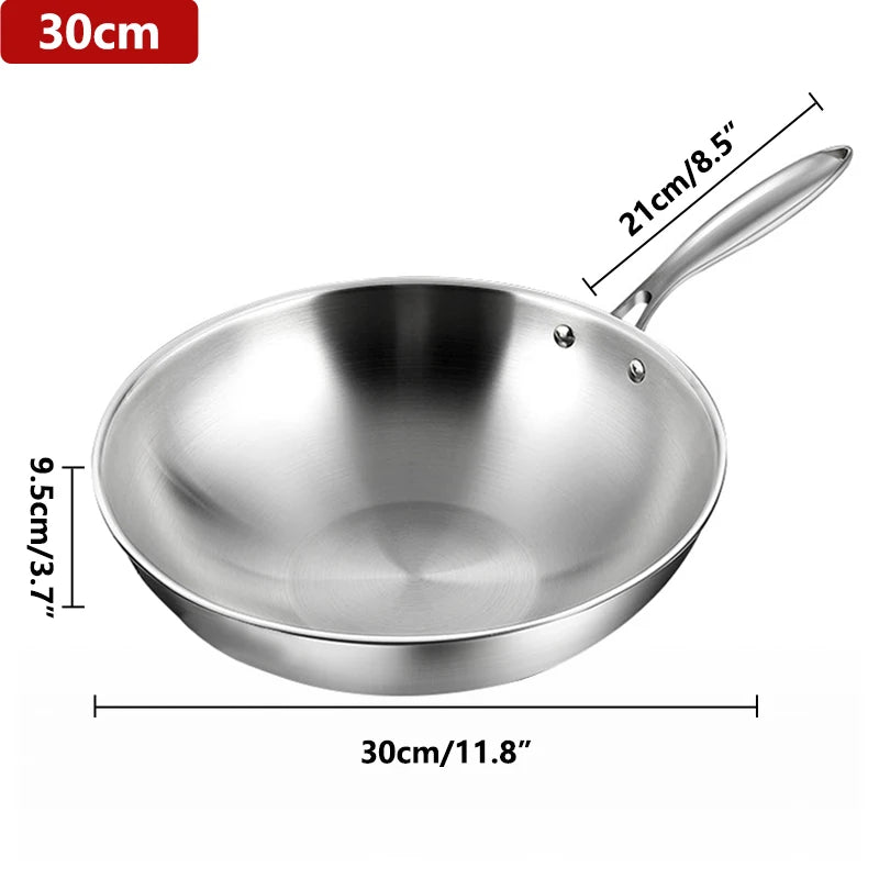 Tri-Ply Stainless Steel Wok Pan with Lid – Induction Compatible Stir Fry Pan, Detachable Handle, Oven & Dishwasher Safe, Multi-Size Professional Cooking Wok