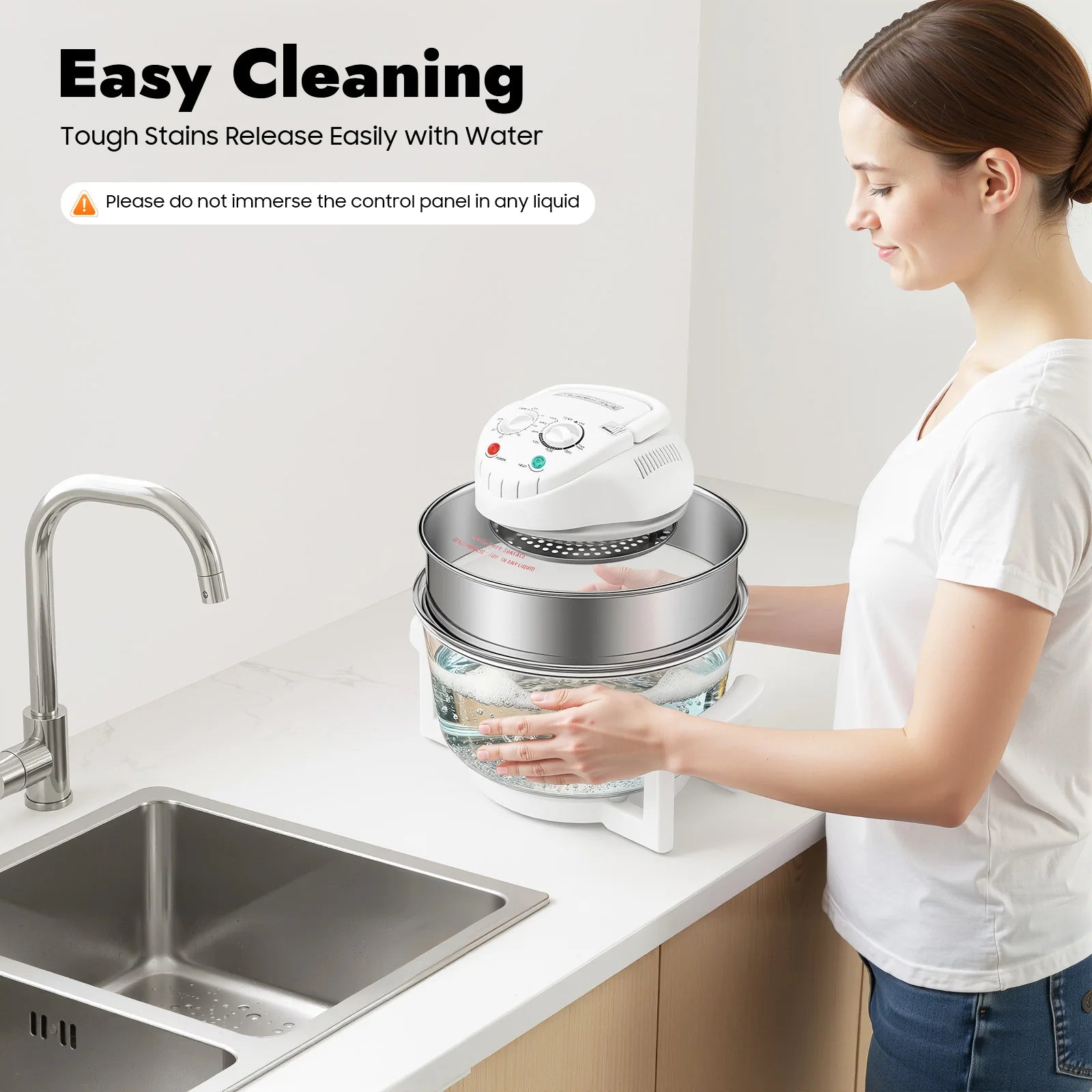 17.96QT Large Air Fryer Oven with Viewing Window, 110V 1200–1400W, 360° Hot Air Circulation, Oil-Free Cooker with Grill Rack for Home Kitchen