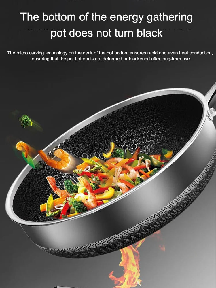 Tri-Ply 316 Stainless Steel Frying Pan – Honeycomb Nonstick Skillet, Induction Compatible, Scratch-Resistant Cookware for All Stovetops (26–32cm)
