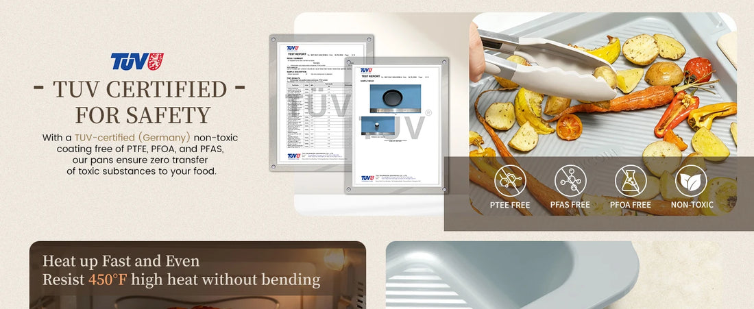 Baking Pans Set, Non-stick  Sets with Silicone Handles, 450°F Oven Safe Cookie Sheets for