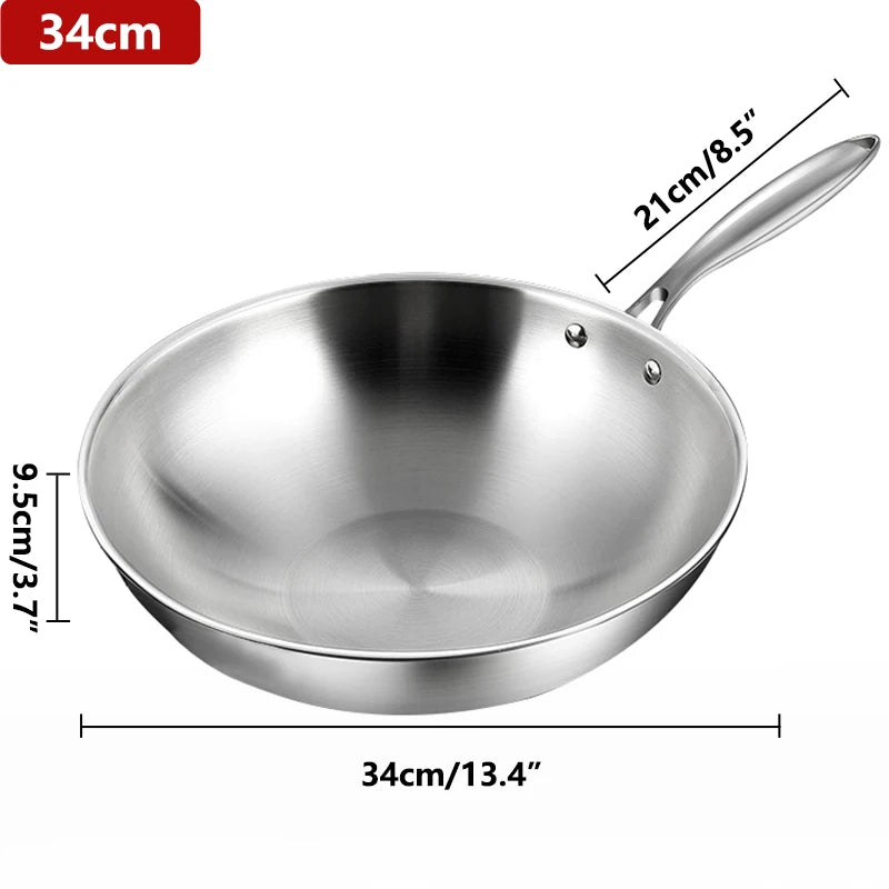 Tri-Ply Stainless Steel Wok Pan with Lid – Induction Compatible Stir Fry Pan, Detachable Handle, Oven & Dishwasher Safe, Multi-Size Professional Cooking Wok