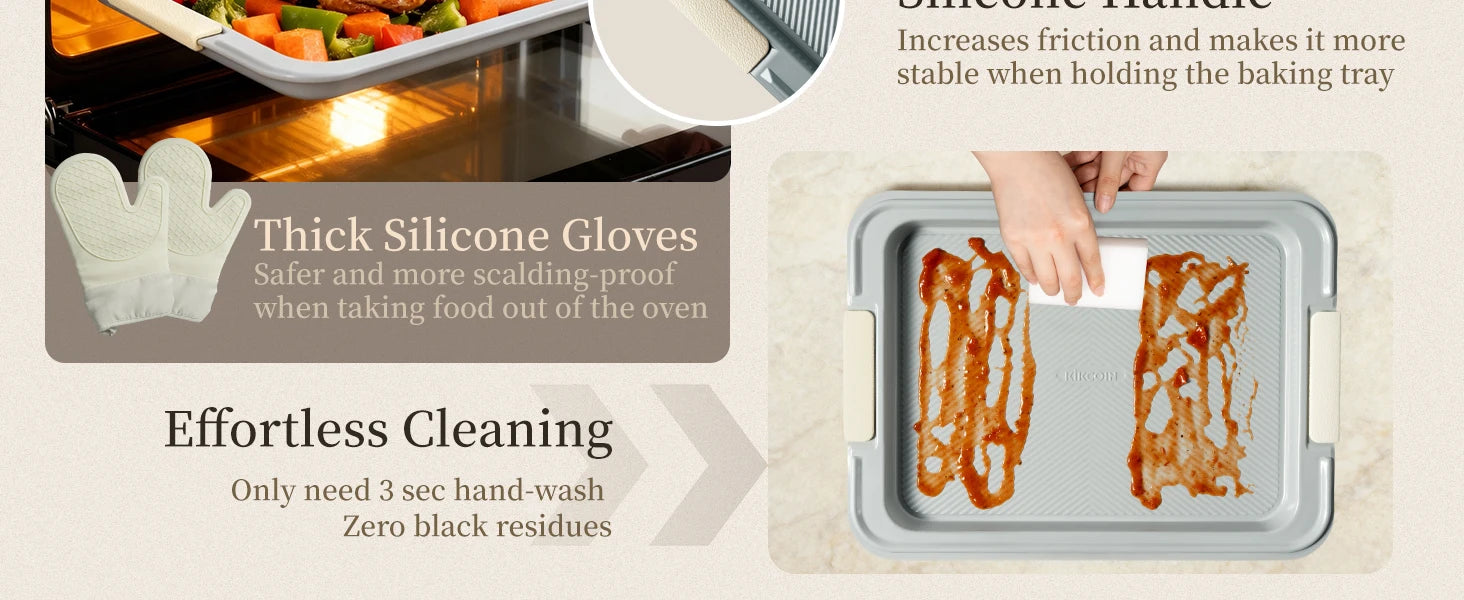 Baking Pans Set, Non-stick  Sets with Silicone Handles, 450°F Oven Safe Cookie Sheets for