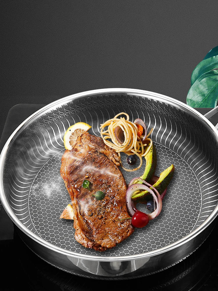 Tri-Ply 316 Stainless Steel Frying Pan – Honeycomb Nonstick Skillet for Induction, Gas & Electric Cooktops, Durable Scratch-Resistant Fry Pan (Multiple Sizes)