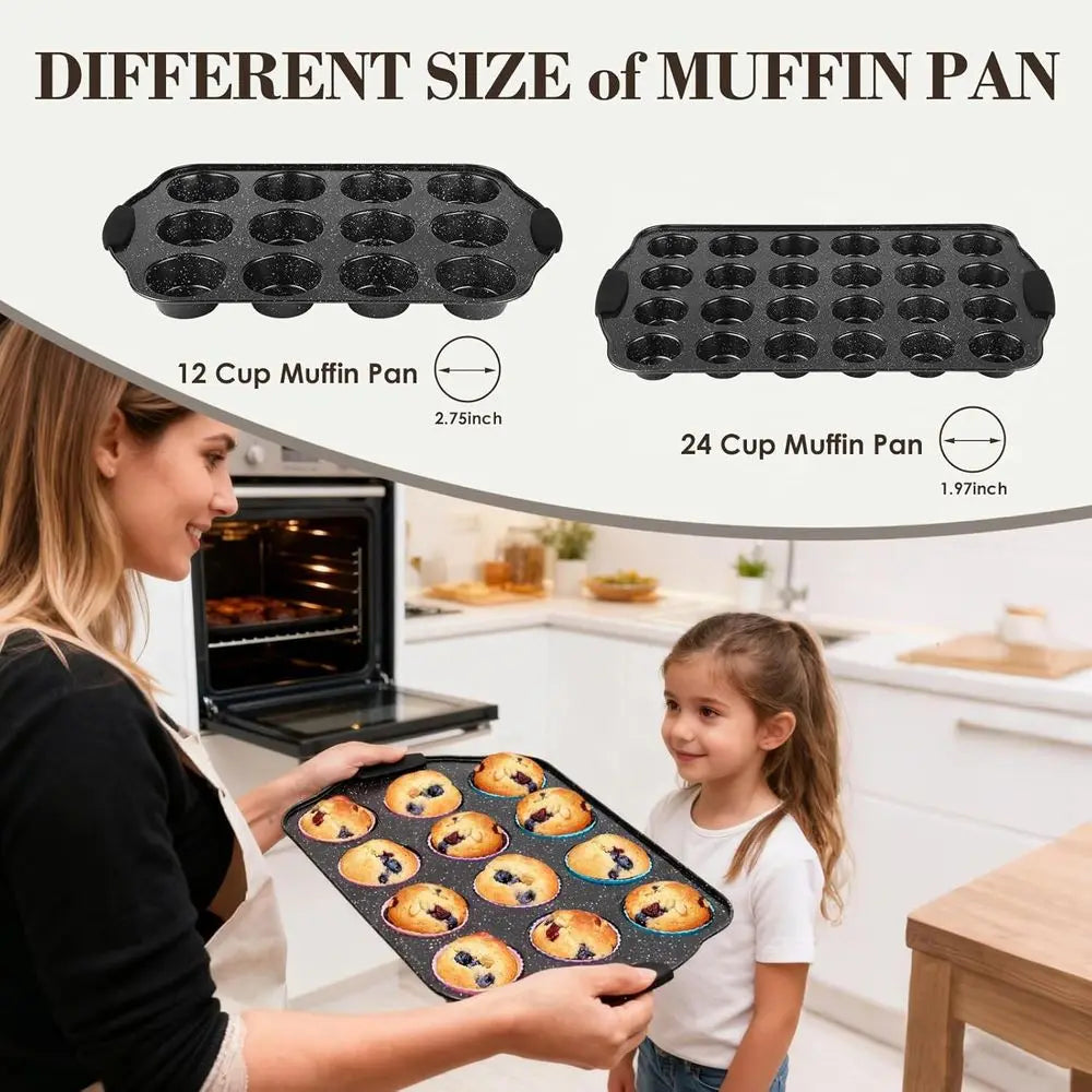 22-Piece Nonstick Bakeware Set – Stackable Baking Pans with Silicone Handles, Oven-Safe Baking Set Including Cookie Sheets, Cake & Roasting Pans