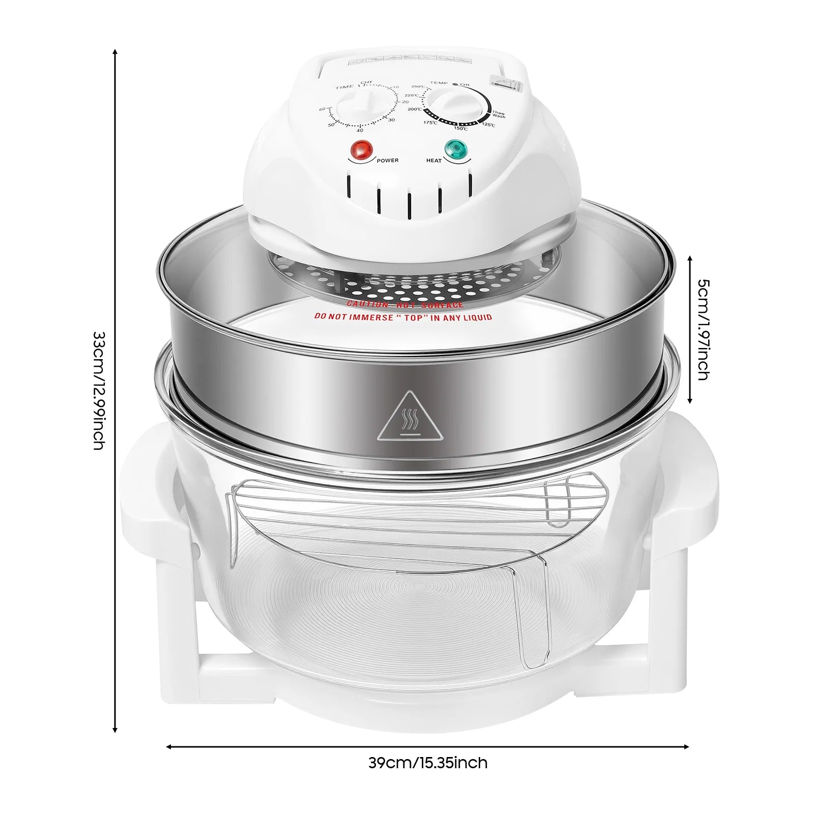 17.96QT Large Air Fryer Oven with Viewing Window, 110V 1200–1400W, 360° Hot Air Circulation, Oil-Free Cooker with Grill Rack for Home Kitchen