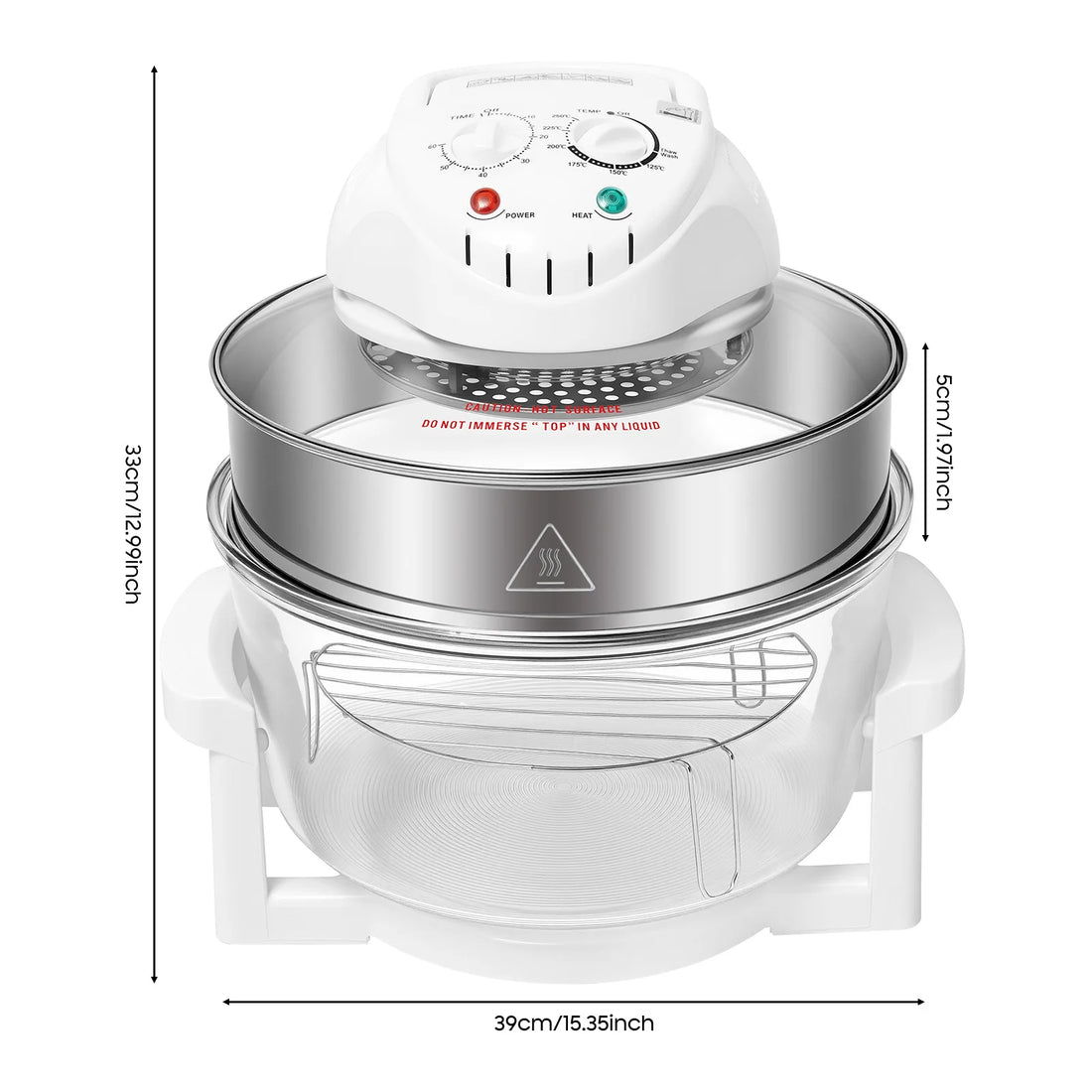 17.96QT Large Air Fryer Oven with Viewing Window, 110V 1200–1400W, 360° Hot Air Circulation, Oil-Free Cooker with Grill Rack for Home Kitchen