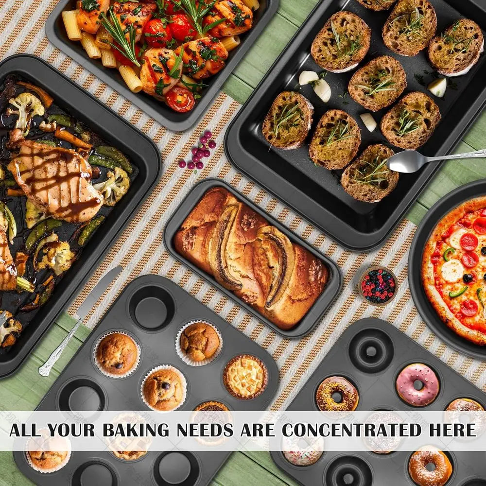 8-Piece Nonstick Bakeware Set – Baking Pan Set with Muffin, Donut, Cake, Loaf & Cookie Sheets, Oven-Safe Baking Essentials