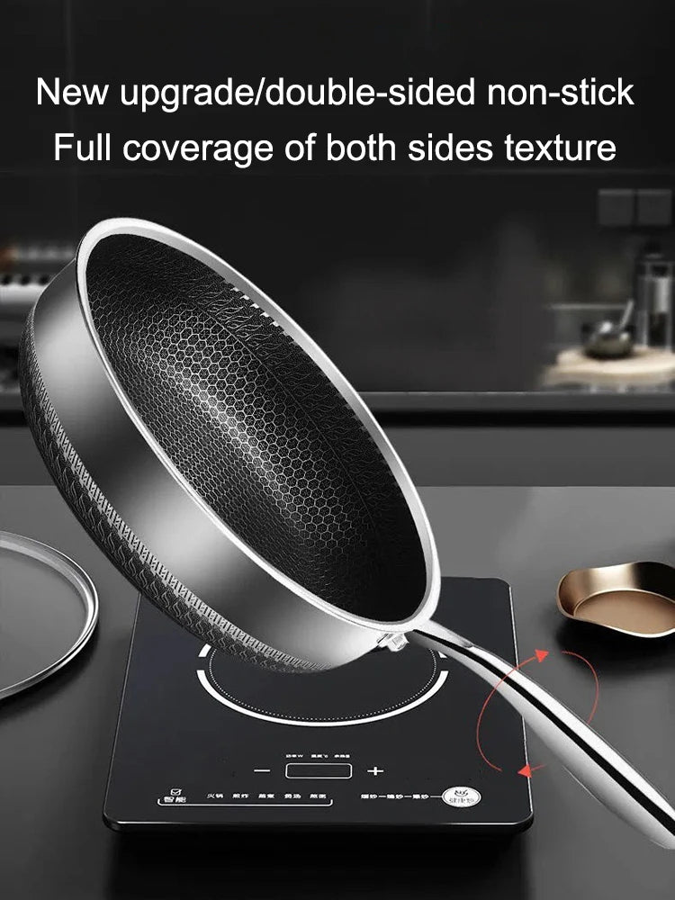 Tri-Ply 316 Stainless Steel Frying Pan – Honeycomb Nonstick Skillet for Induction, Gas & Electric Cooktops, Durable Scratch-Resistant Fry Pan (Multiple Sizes)