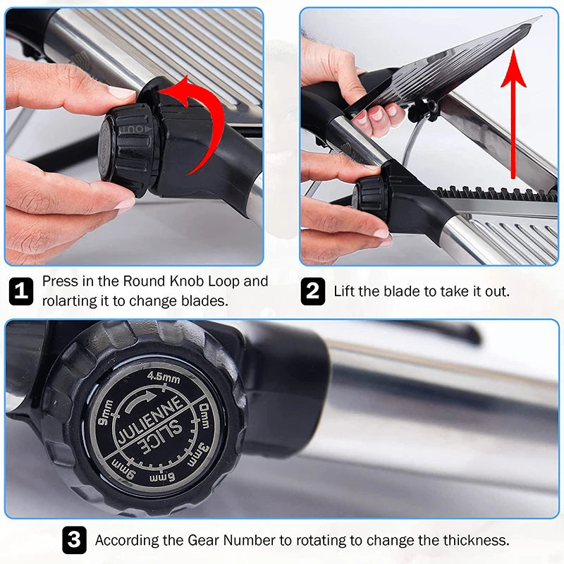 Adjustable Mandoline Slicer Stainless Steel – Vegetable Cutter & Chopper for Potato, Tomato, Onion, Carrot, Julienne & Slicing Tool