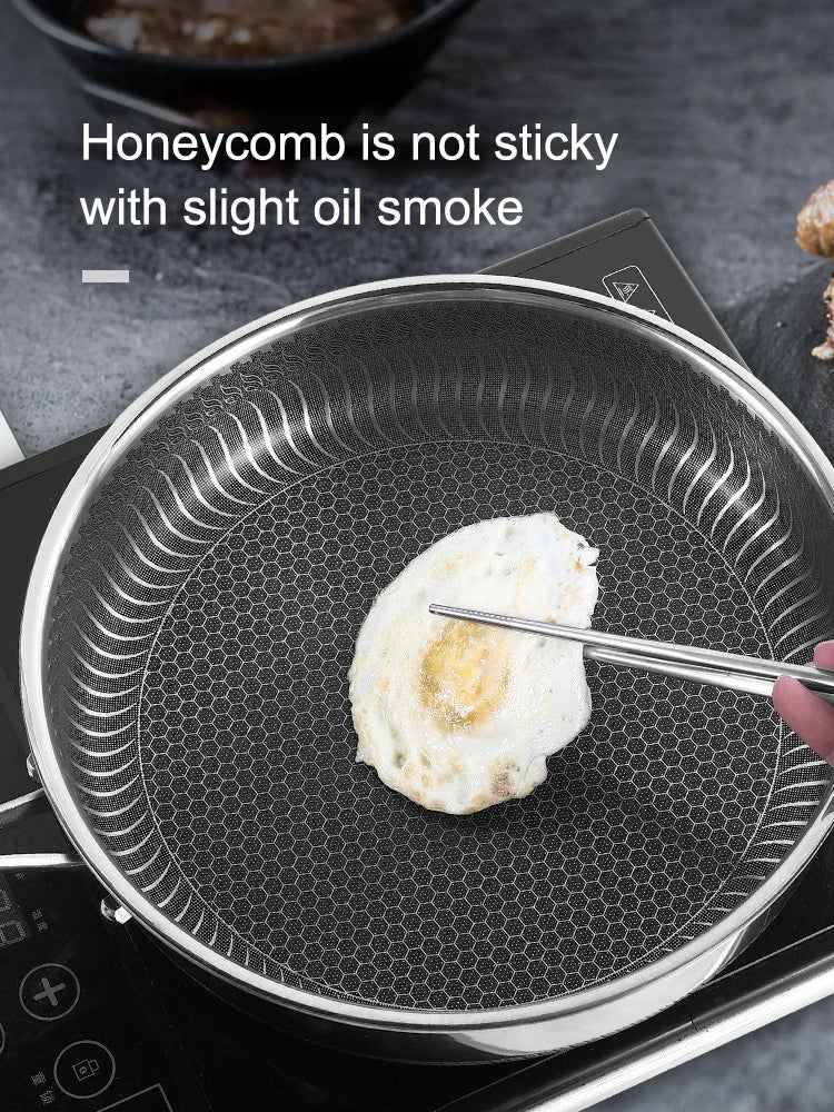 Tri-Ply 316 Stainless Steel Frying Pan – Honeycomb Nonstick Skillet, Induction Compatible, Scratch-Resistant Cookware for All Stovetops (26–32cm)
