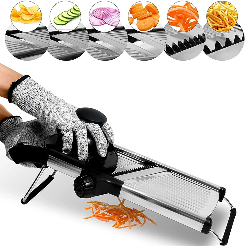 Adjustable Mandoline Slicer Stainless Steel – Vegetable Cutter & Chopper for Potato, Tomato, Onion, Carrot, Julienne & Slicing Tool