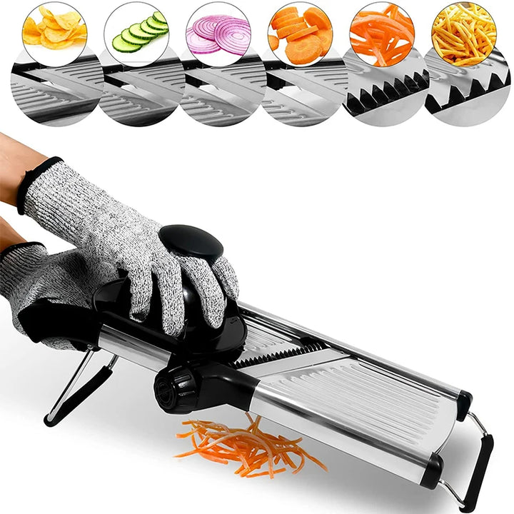 Adjustable Mandoline Slicer Stainless Steel – Vegetable Cutter & Chopper for Potato, Tomato, Onion, Carrot, Julienne & Slicing Tool