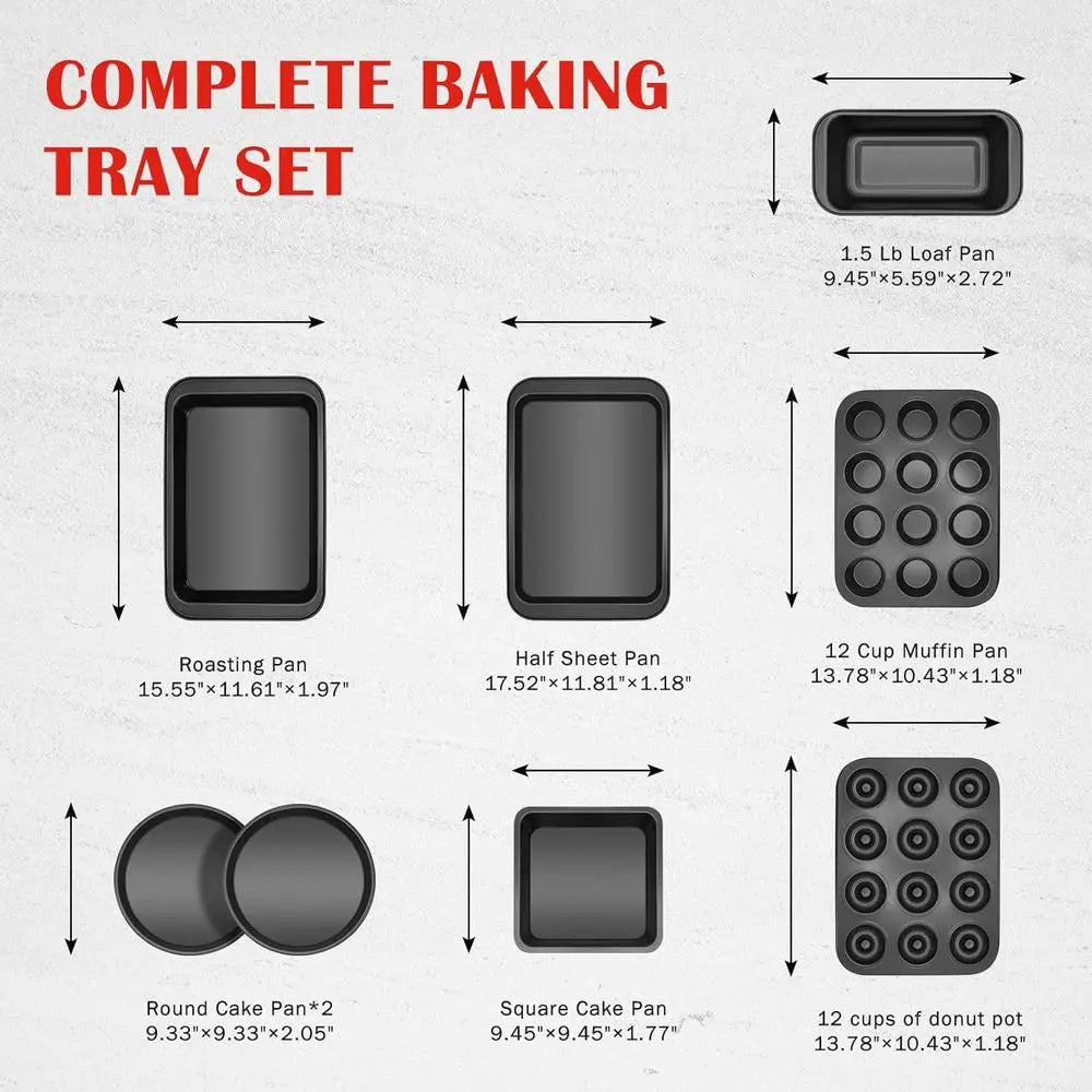 8-Piece Nonstick Bakeware Set – Baking Pan Set with Muffin, Donut, Cake, Loaf & Cookie Sheets, Oven-Safe Baking Essentials