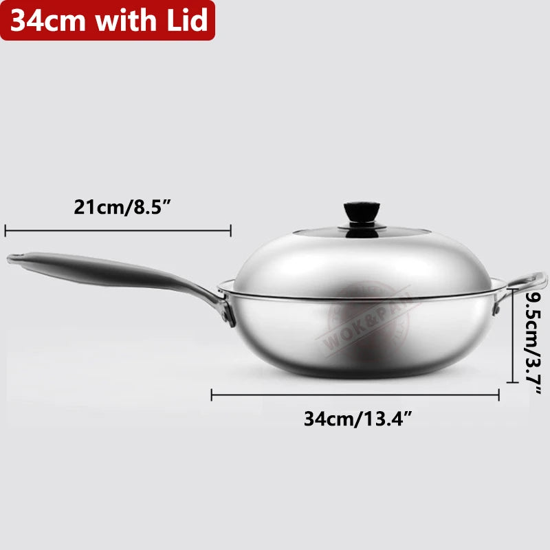 Tri-Ply Stainless Steel Wok Pan with Lid – Induction Compatible Stir Fry Pan, Detachable Handle, Oven & Dishwasher Safe, Multi-Size Professional Cooking Wok