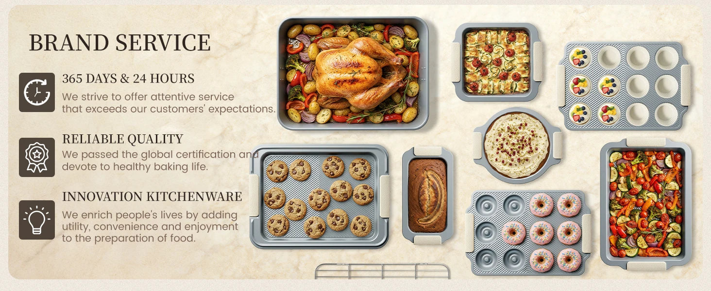 Baking Pans Set, Non-stick  Sets with Silicone Handles, 450°F Oven Safe Cookie Sheets for