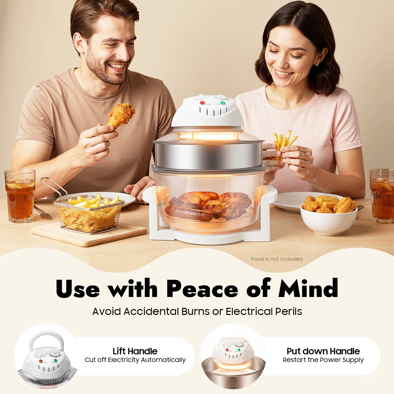 17.96QT Large Air Fryer Oven with Viewing Window, 110V 1200–1400W, 360° Hot Air Circulation, Oil-Free Cooker with Grill Rack for Home Kitchen