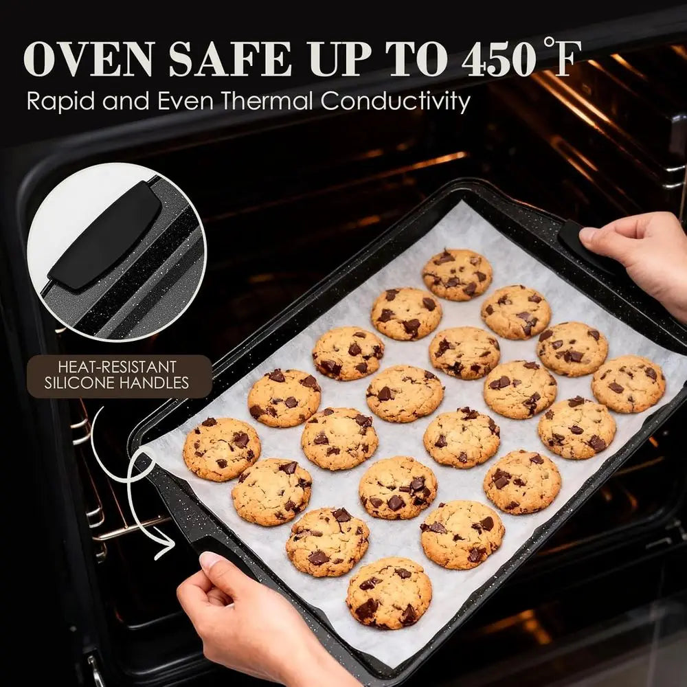 22-Piece Nonstick Bakeware Set – Stackable Baking Pans with Silicone Handles, Oven-Safe Baking Set Including Cookie Sheets, Cake & Roasting Pans
