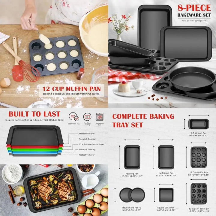 8-Piece Nonstick Bakeware Set – Baking Pan Set with Muffin, Donut, Cake, Loaf & Cookie Sheets, Oven-Safe Baking Essentials