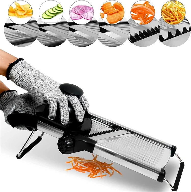 Adjustable Mandoline Slicer Stainless Steel – Vegetable Cutter & Chopper for Potato, Tomato, Onion, Carrot, Julienne & Slicing Tool