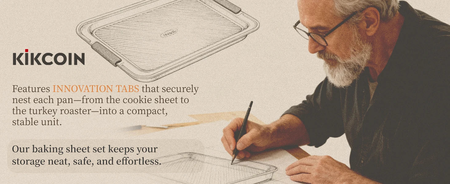 Baking Pans Set, Non-stick  Sets with Silicone Handles, 450°F Oven Safe Cookie Sheets for