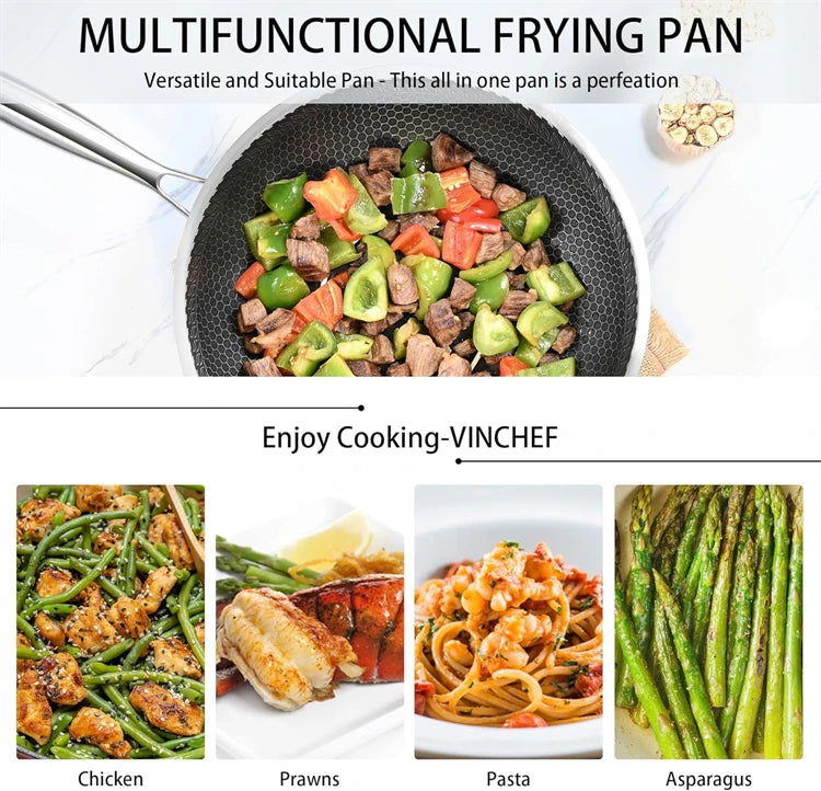 316 Stainless Steel Wok Pan – Honeycomb Nonstick Stir Fry Pan, Deep Skillet for Induction, Gas & Electric Cooktops (28cm/30cm)