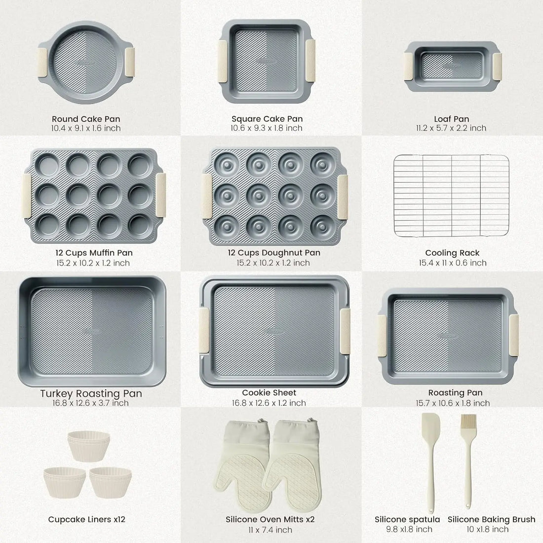 Baking Pans Set, Non-stick  Sets with Silicone Handles, 450°F Oven Safe Cookie Sheets for