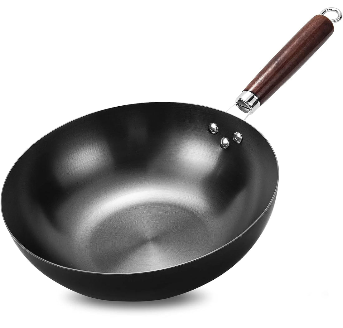 32cm Flat Bottom Wok Pan – Nonstick Iron Stir Fry Pan for Induction, Electric & Gas Cooktops, Large Skillet for Stir Fry, Noodles & Cooking