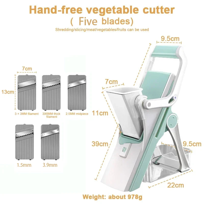 5-in-1 Vegetable Chopper & Mandoline Slicer – Manual Food Cutter, Fruit & Potato Slicer, Julienne Shredder for Cucumber, Carrot & More