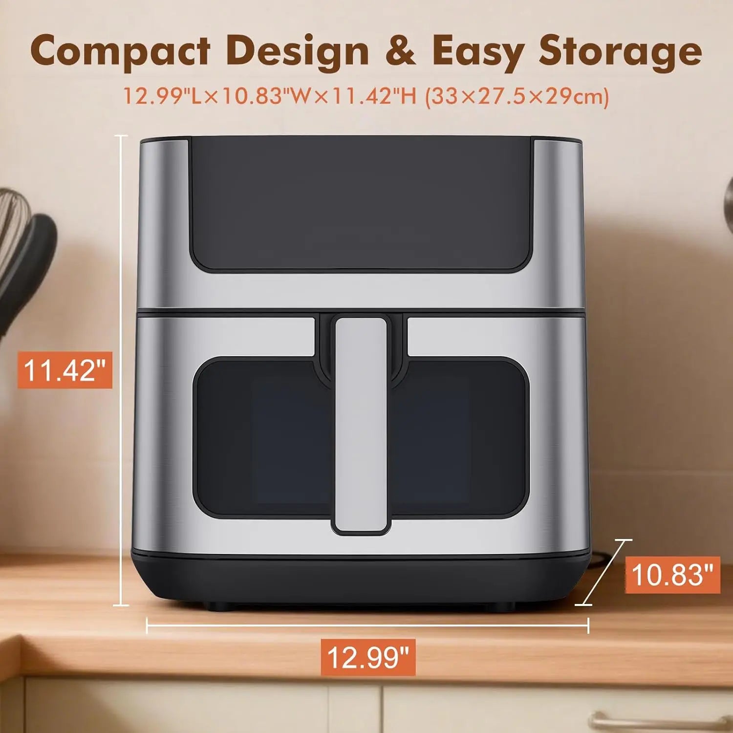 6.34QT Air Fryer with Viewing Window, 8 Presets, 400°F Max Heat – Large Capacity Digital Air Fryer for Crispy Fries, Chicken, Steak & Healthy Cooking (Black)