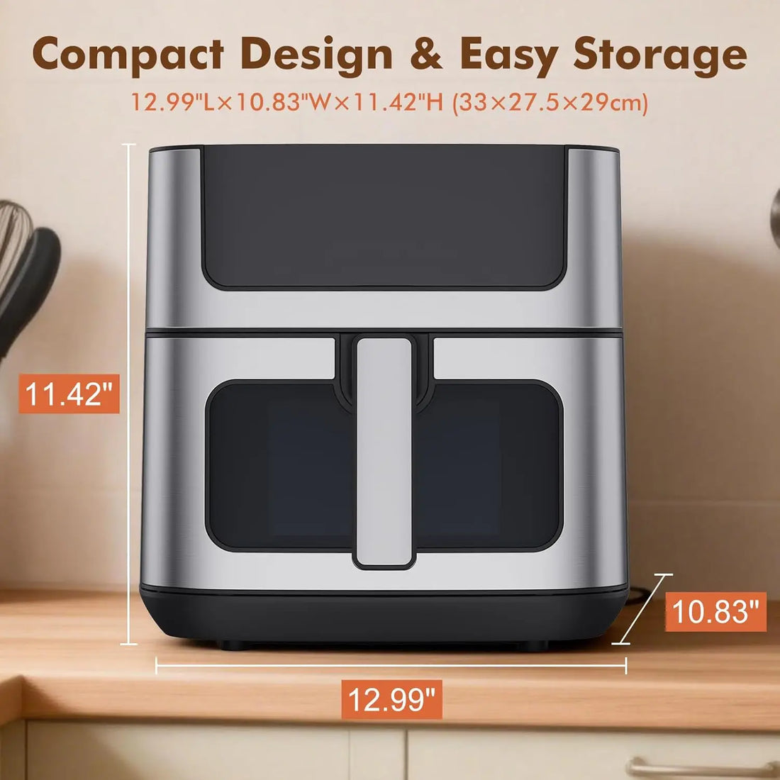 6.34QT Air Fryer with Viewing Window, 8 Presets, 400°F Max Heat – Large Capacity Digital Air Fryer for Crispy Fries, Chicken, Steak & Healthy Cooking (Black)