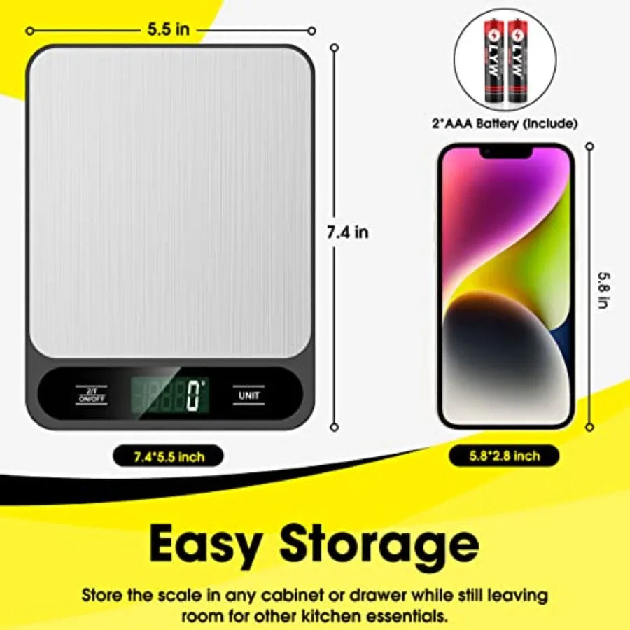 Digital Kitchen Scale 10kg/22lb – Stainless Steel Food Scale with Tare Function, LCD Display, Gram & Ounce Weighing for Baking, Cooking, Coffee & Postage