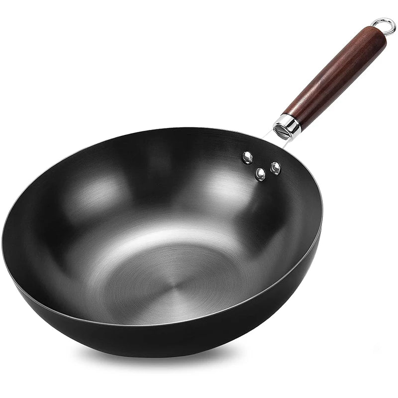 32cm Flat Bottom Wok Pan – Nonstick Iron Stir Fry Pan for Induction, Electric & Gas Cooktops, Large Skillet for Stir Fry, Noodles & Cooking