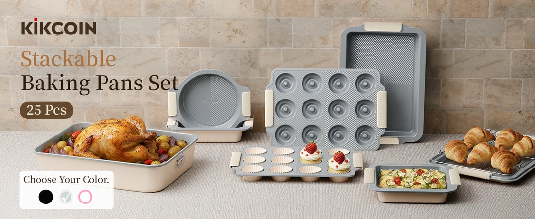 Baking Pans Set, Non-stick  Sets with Silicone Handles, 450°F Oven Safe Cookie Sheets for