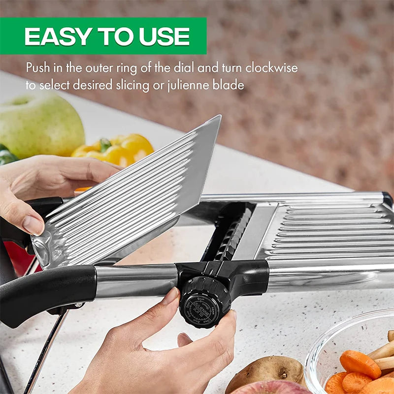 Adjustable Mandoline Slicer Stainless Steel – Vegetable Cutter & Chopper for Potato, Tomato, Onion, Carrot, Julienne & Slicing Tool