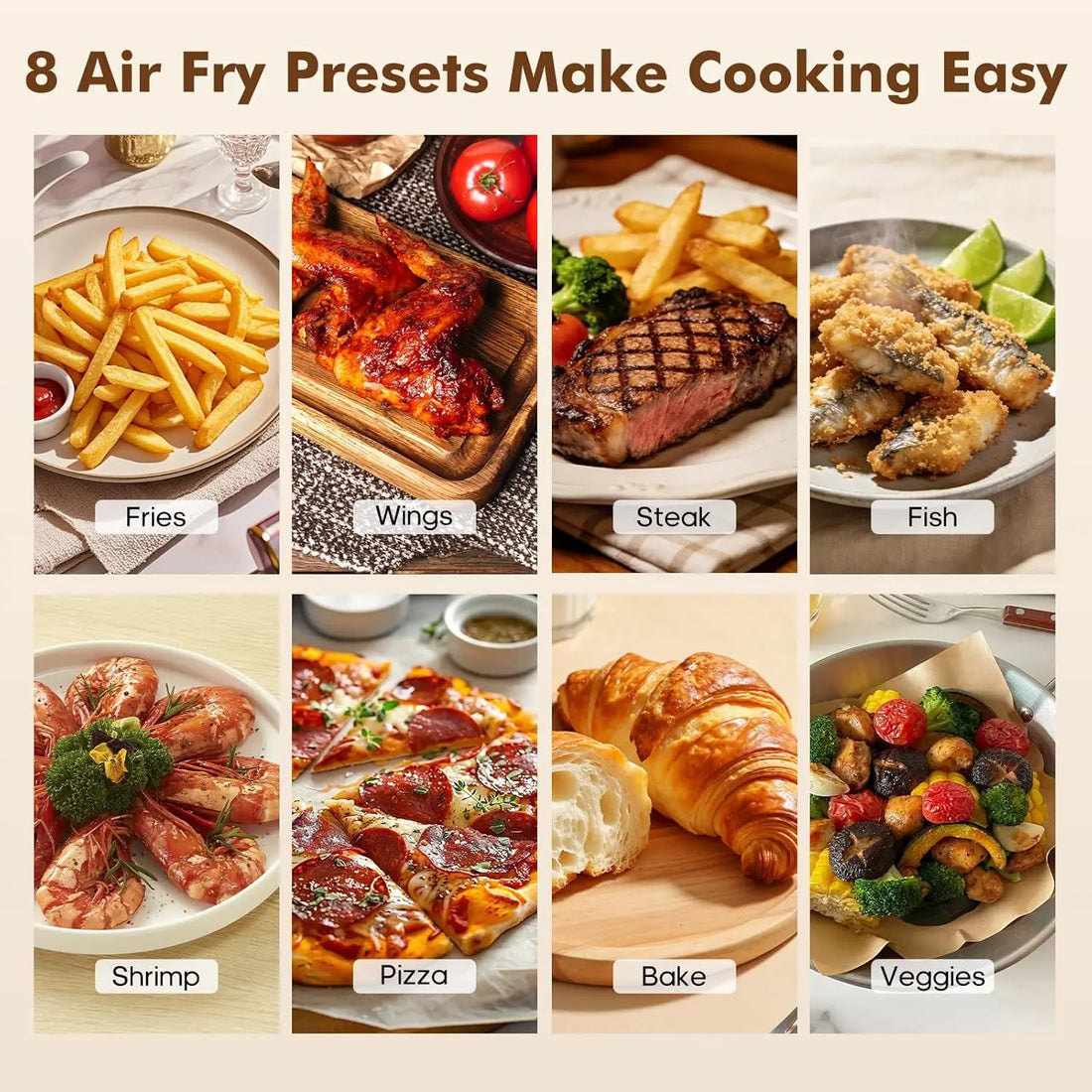6.34QT Air Fryer with Viewing Window, 8 Presets, 400°F Max Heat – Large Capacity Digital Air Fryer for Crispy Fries, Chicken, Steak & Healthy Cooking (Black)