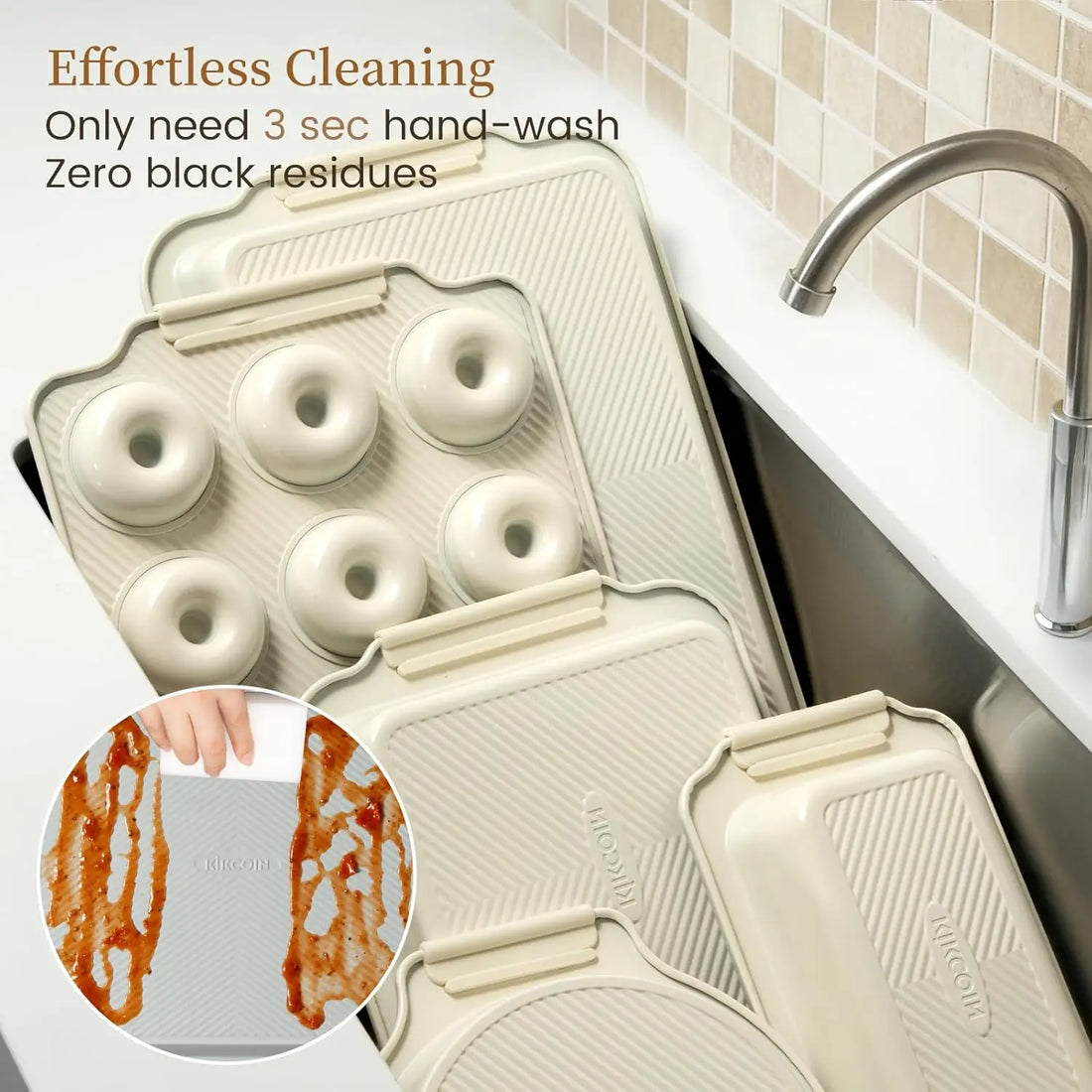 Baking Pans Set, Non-stick  Sets with Silicone Handles, 450°F Oven Safe Cookie Sheets for