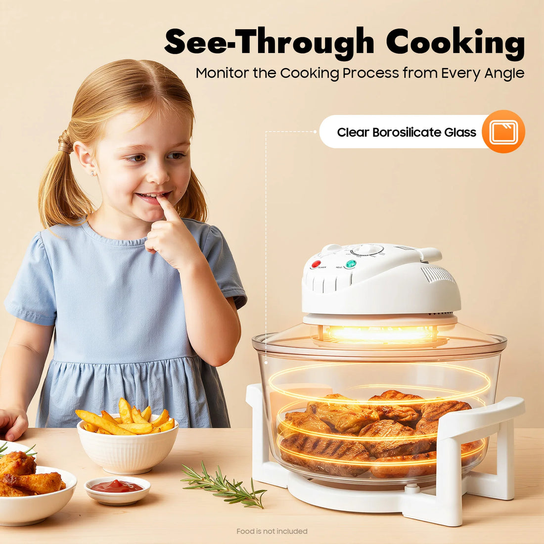 17.96QT Large Air Fryer Oven with Viewing Window, 110V 1200–1400W, 360° Hot Air Circulation, Oil-Free Cooker with Grill Rack for Home Kitchen