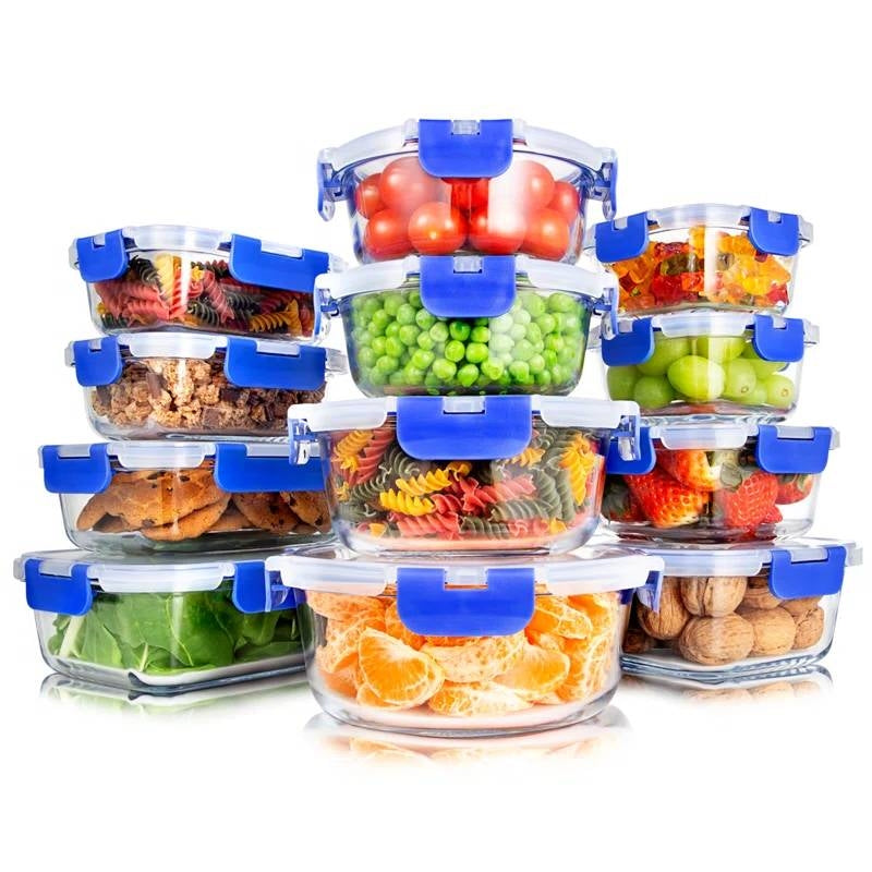 24-Piece Glass Food Storage Container Set with Snap Lids