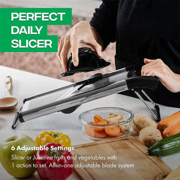 Adjustable Mandoline Slicer Stainless Steel – Vegetable Cutter & Chopper for Potato, Tomato, Onion, Carrot, Julienne & Slicing Tool